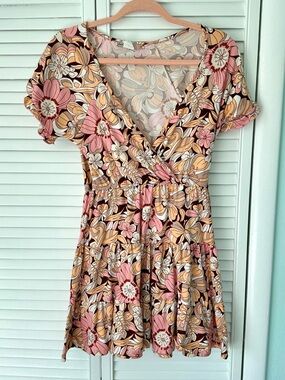 Love Squared Retro 70s Floral Mini Dress Size Medium